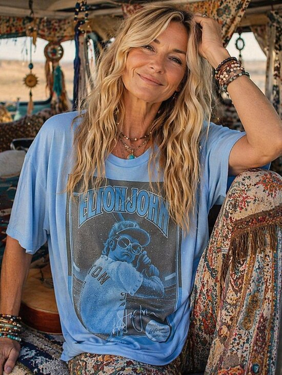 T-shirt Hatman's Originals luxury Tee Tops - T-shirt Hatman's Originals luxury Tee Elton John Blue Graphic Tee